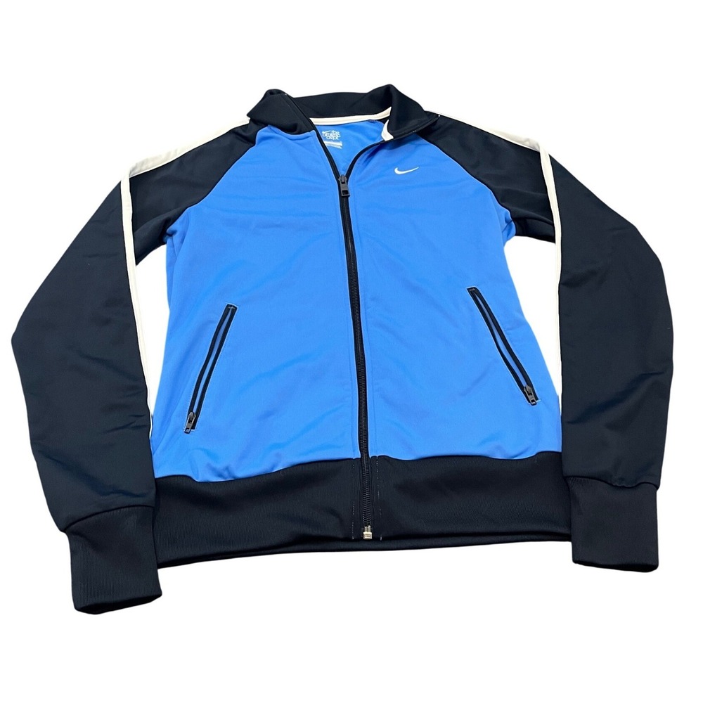 Nike Track Jacket Womens M Blue Black‎ Full Zip Athletic Dept Striped Sleeve